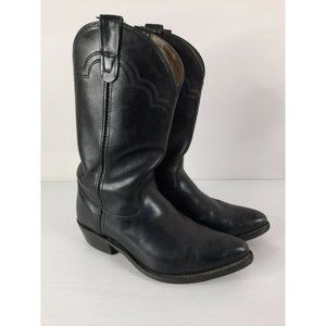 Vintage Double H Black Leather Cowboy Boots 9